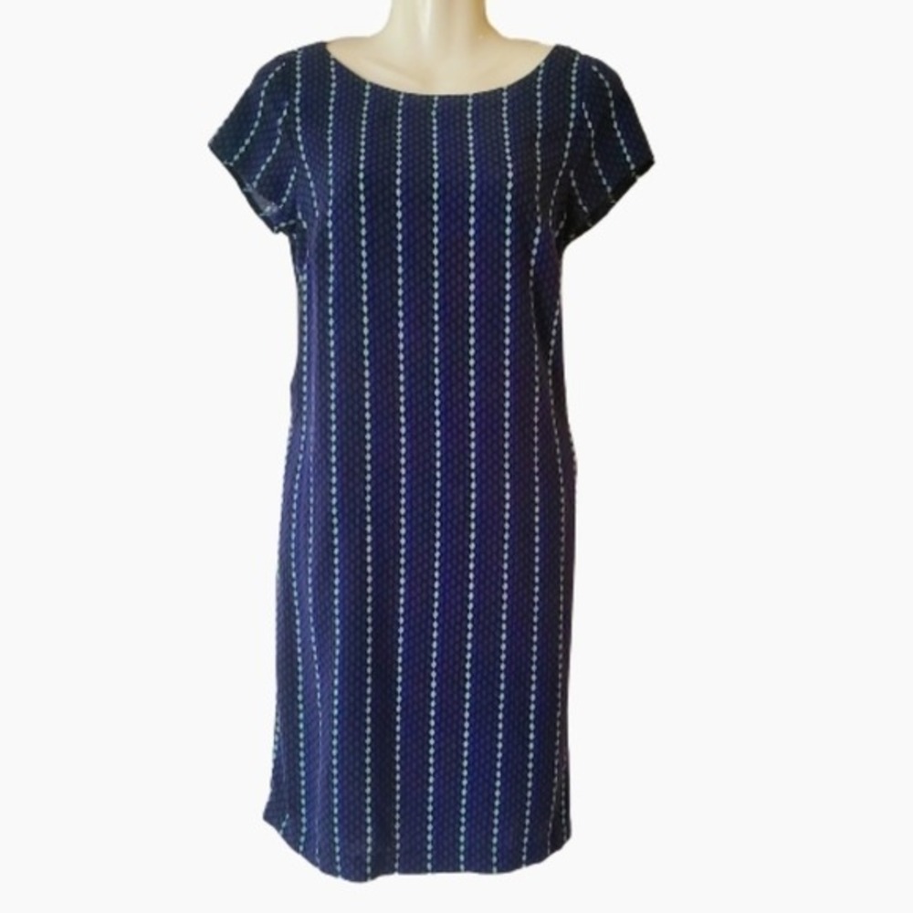 Tommy Hilfiger Navy Blue Geometric Print Tie Back Sheath Dress Size‎ 2
